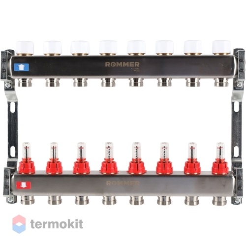 Коллектор из нержавеющей стали Rommer RMS 1200 с расходомерами, 8 вых.