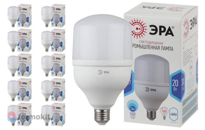 Лампа светодиодная ЭРА LED POWER T80-20W-6500-E27, 10 шт