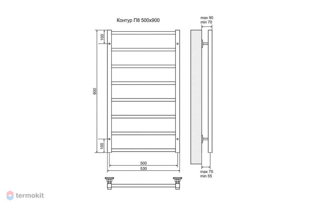 Электрический полотенцесушитель Terminus Контур П8 500x900 ТЭН Лев./Пр.  (артикул: 4660059920924) купить в Москве по цене 35 798 руб. в  интернет-магазине Термокит