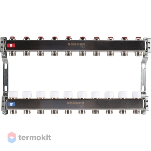 Коллектор из нержавеющей стали Rommer RMS 3200 без расходомеров, 10 вых.