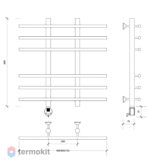 Электрический полотенцесушитель Secado Турин 4 600x600 ТЭН Пр. Хром