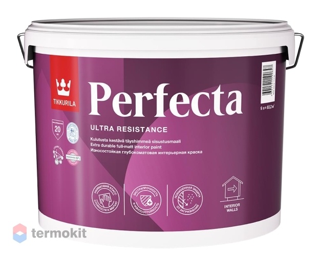 Tikkurila Perfecta, Водоразбавляемая краска для стен и потолка,база A, 9л