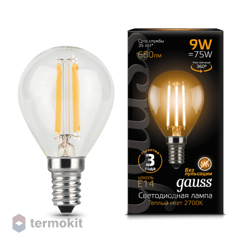 Лампа светодиодная Gauss LED Filament Globe E14 9W 2700K 1/10/50