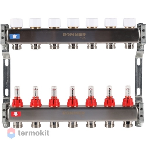 Коллектор из нержавеющей стали Rommer RMS 1200 с расходомерами, 7 вых.