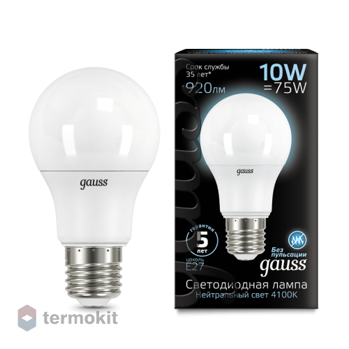 Лампа Gauss LED A60 10W E27 4100K 1/10/50