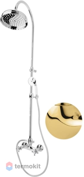 Душевая система со смесителем, верхним и ручным душем Cezares Golf золото, ручка металл GOLF-CD-03/24-M