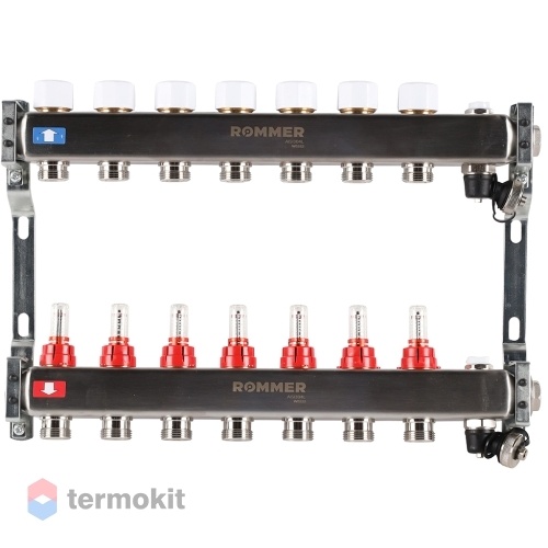 Коллектор из нержавеющей стали Rommer RMS 1201 с расходомерами, 7 вых.