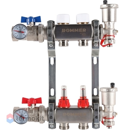 Коллектор из нержавеющей стали Rommer RMS 1210 с расходомерами, 2 вых.